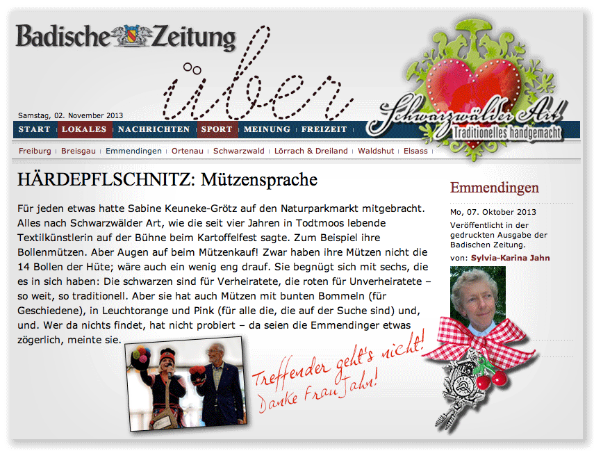 Bollenmütze in Badische Zeitung